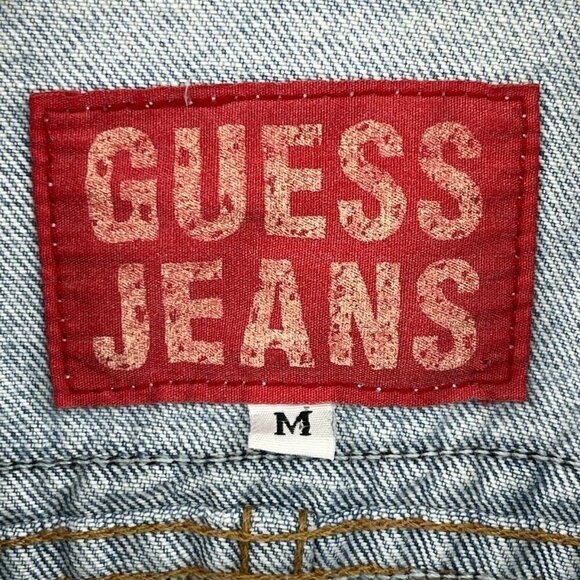 Guess Vintage 80s Denim Jean Jacket Tribal Embroidered Trim USA Made - Picture 8 of 12